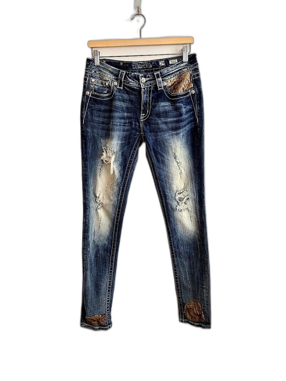 Miss Me Signature Rise Cuffed Skinny Gold Embellished Jeans Waist 29